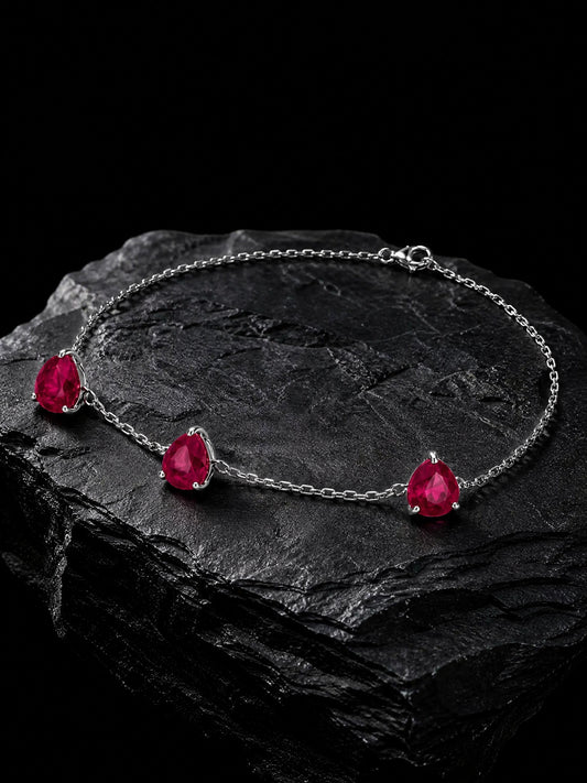 Three-Stone Ruby Teardrop Bracelet