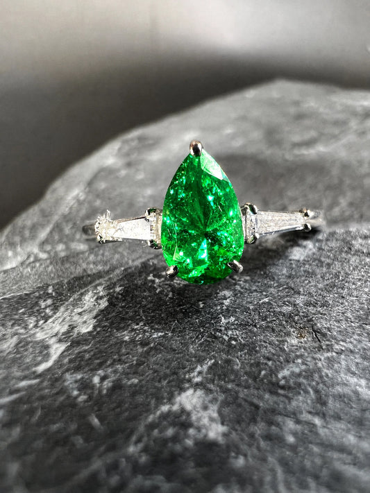Emerald & Diamond Pear Ring