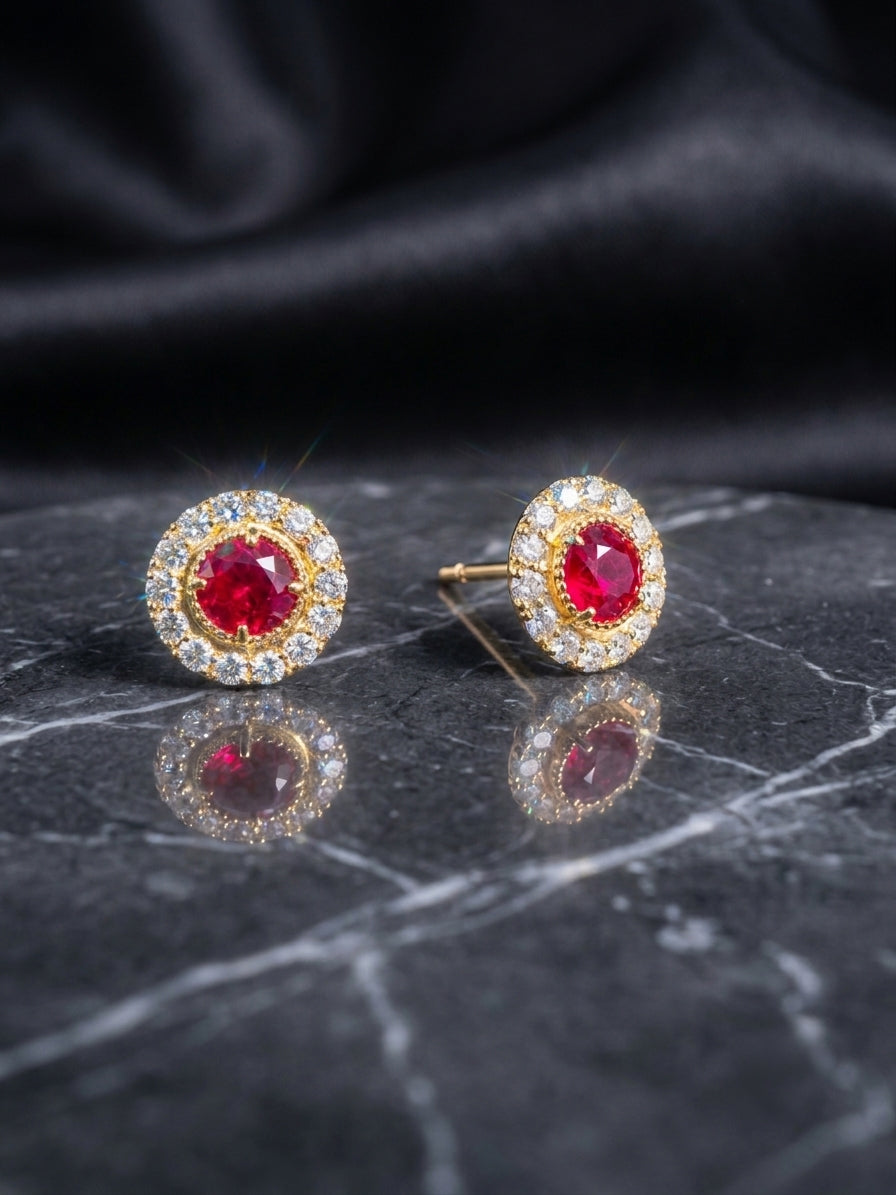 Ruby & Diamond Pavé Halo Earrings