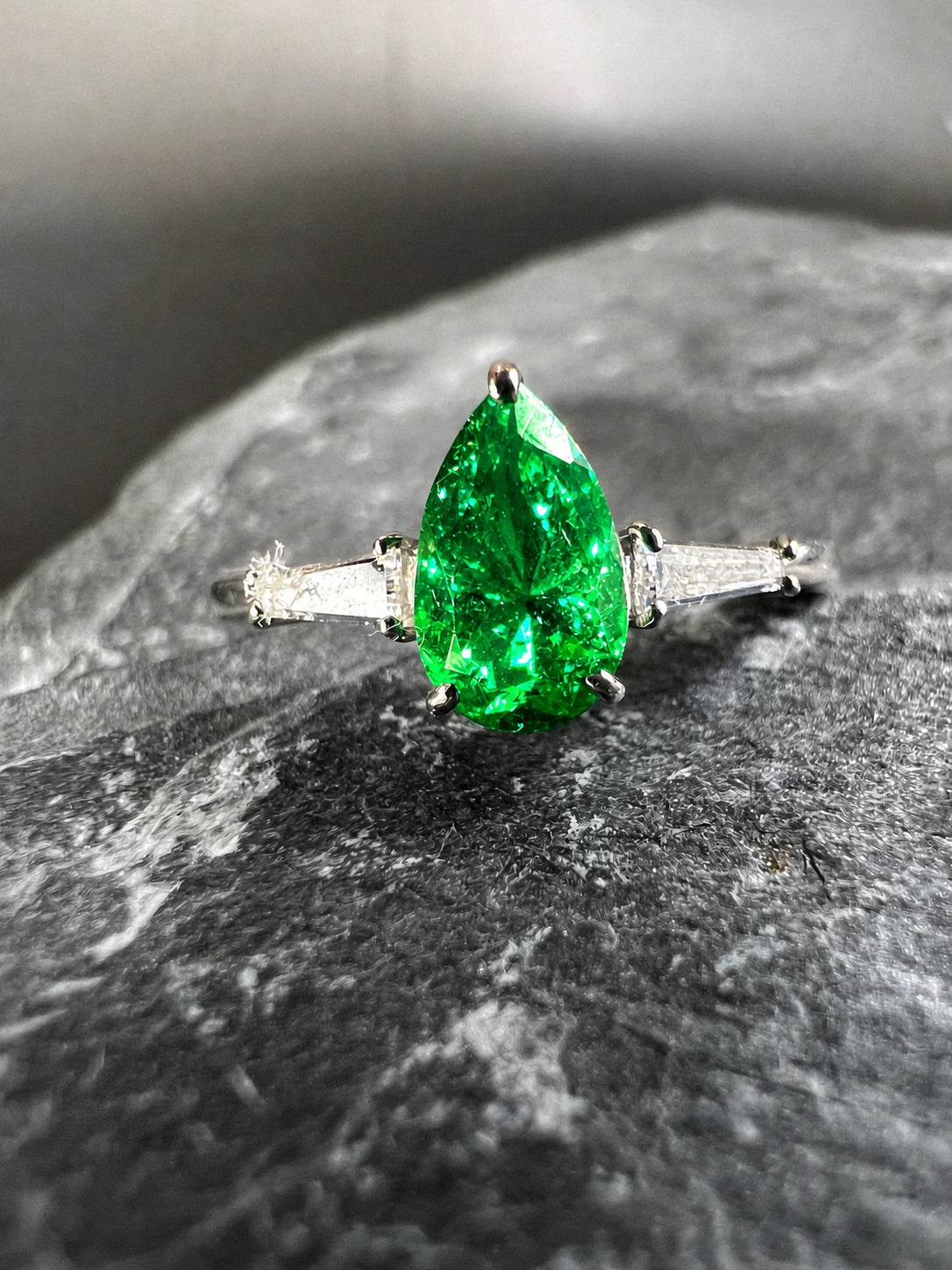 Emerald & Diamond Pear Ring