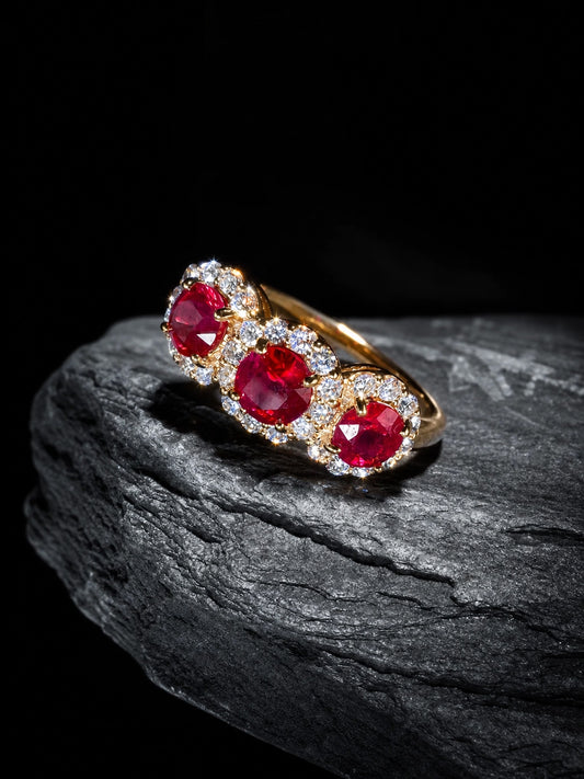 Ruby & Diamond Pavé Halo Ring