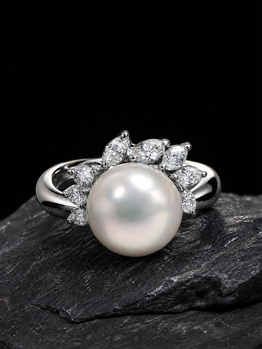 Pearl & Diamond Prong Ring