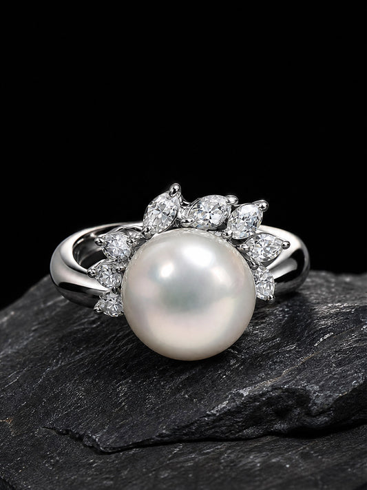 Pearl & Diamond Prong Ring