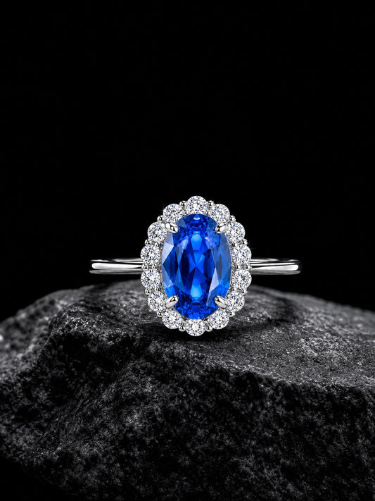 Sapphire & Diamond Halo Oval Ring